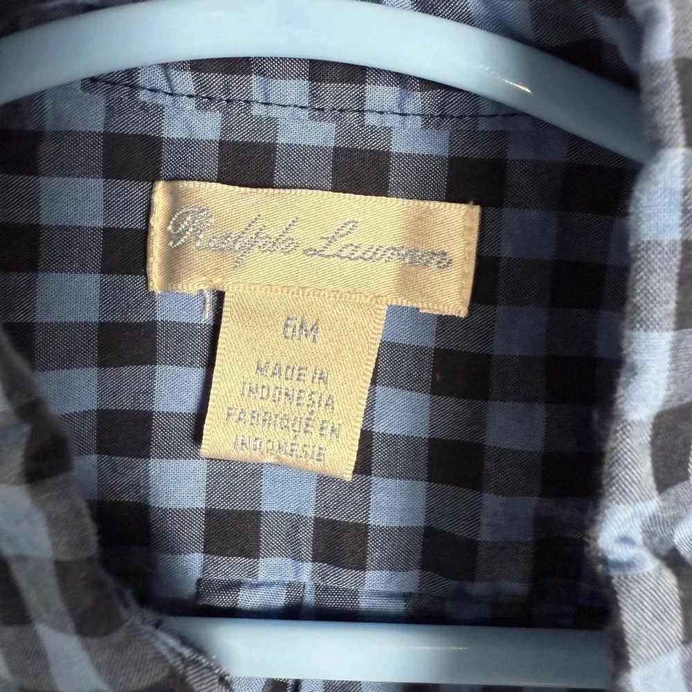 Ralph Lauren Baby Boys Blue Gingham Button Down Shirt Size 6M‎